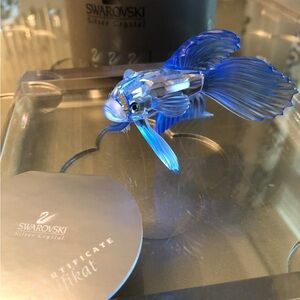 SWAROVSKI RETIRED SILVER CRYSTAL BLUE SIAMESE FIGHTING FISH